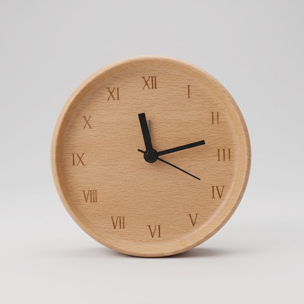 Beech Wood Alarm Clock with Silent Movement for Bedside
