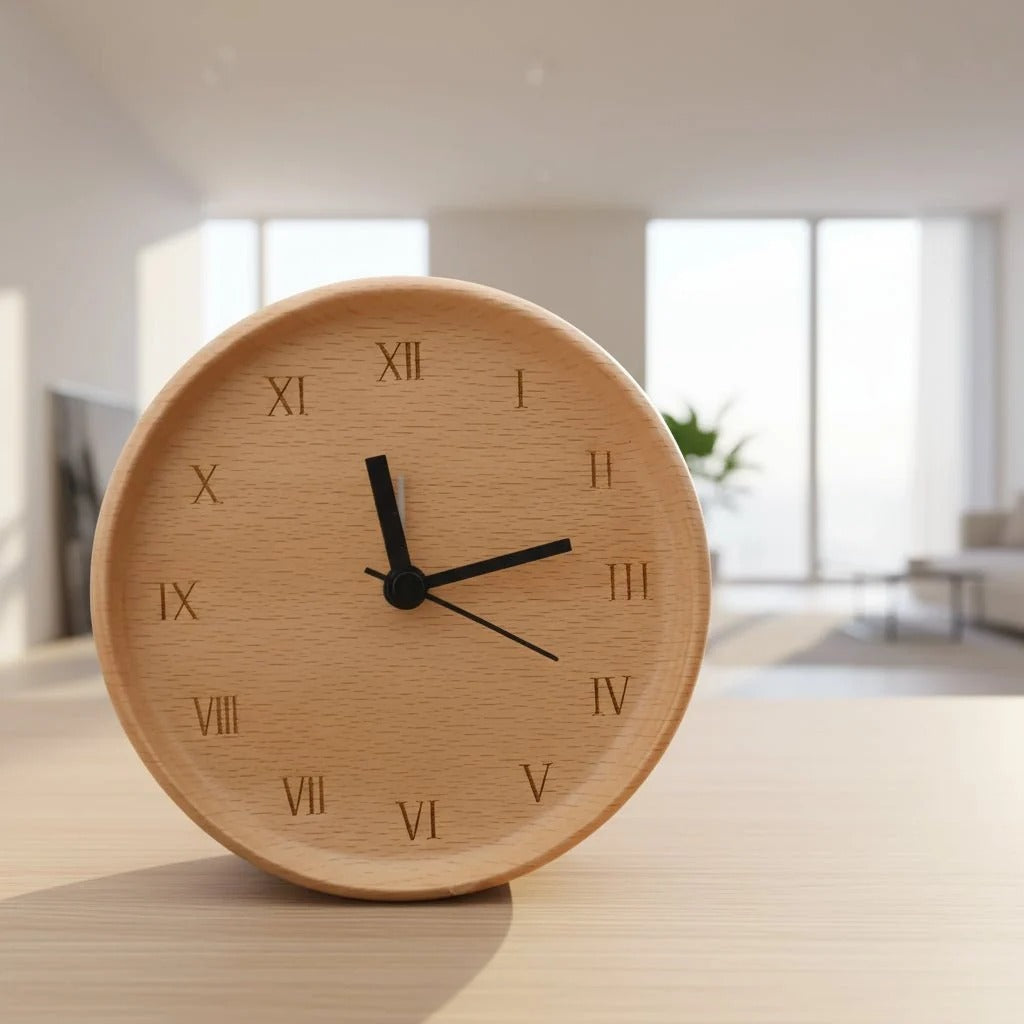 Beech Wood Alarm Clock with Silent Movement for Bedside