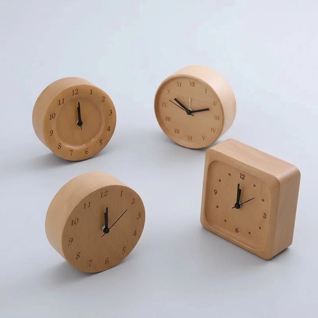Beech Wood Alarm Clock with Silent Movement for Bedside