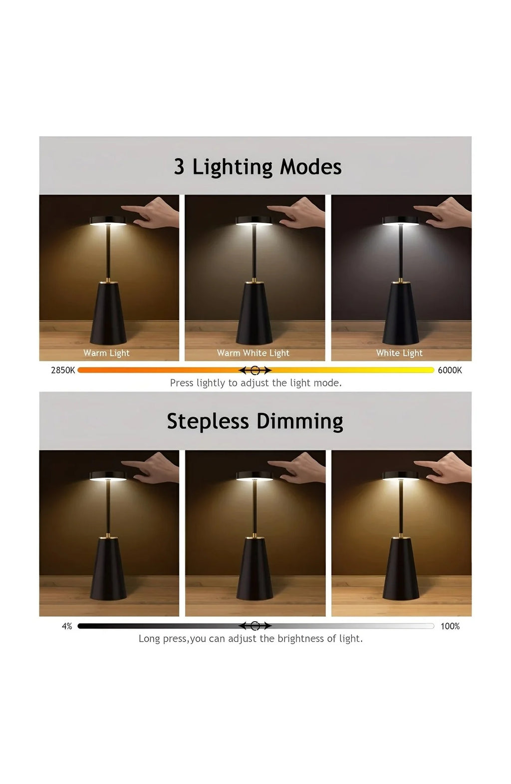 Cordless Table Lamp with Warm and Cool Light Modes