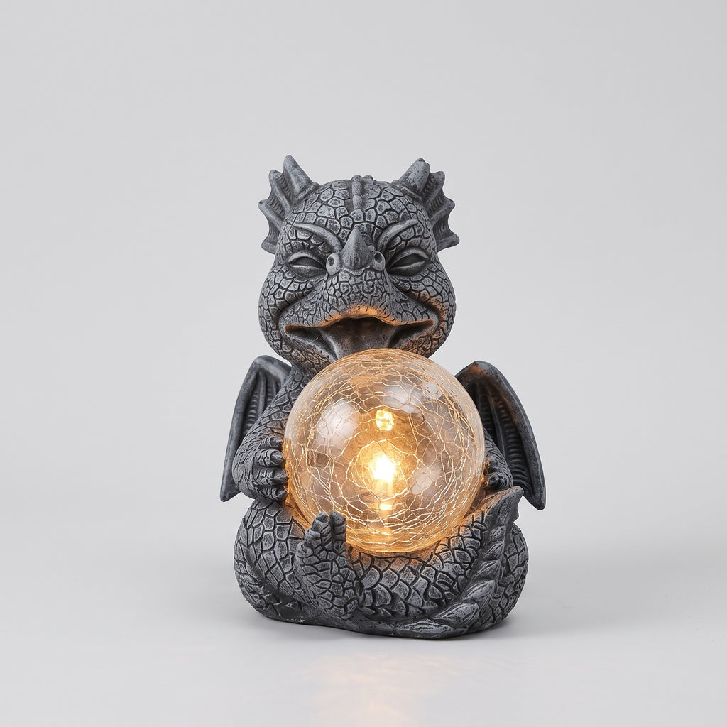 Dragon Figure Lamp with Glowing Glass Ball and Warm LED Light
