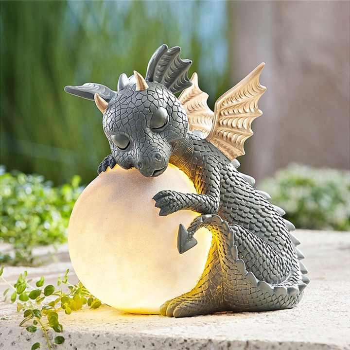Dragon Figure Lamp with Glowing Glass Ball and Warm LED Light