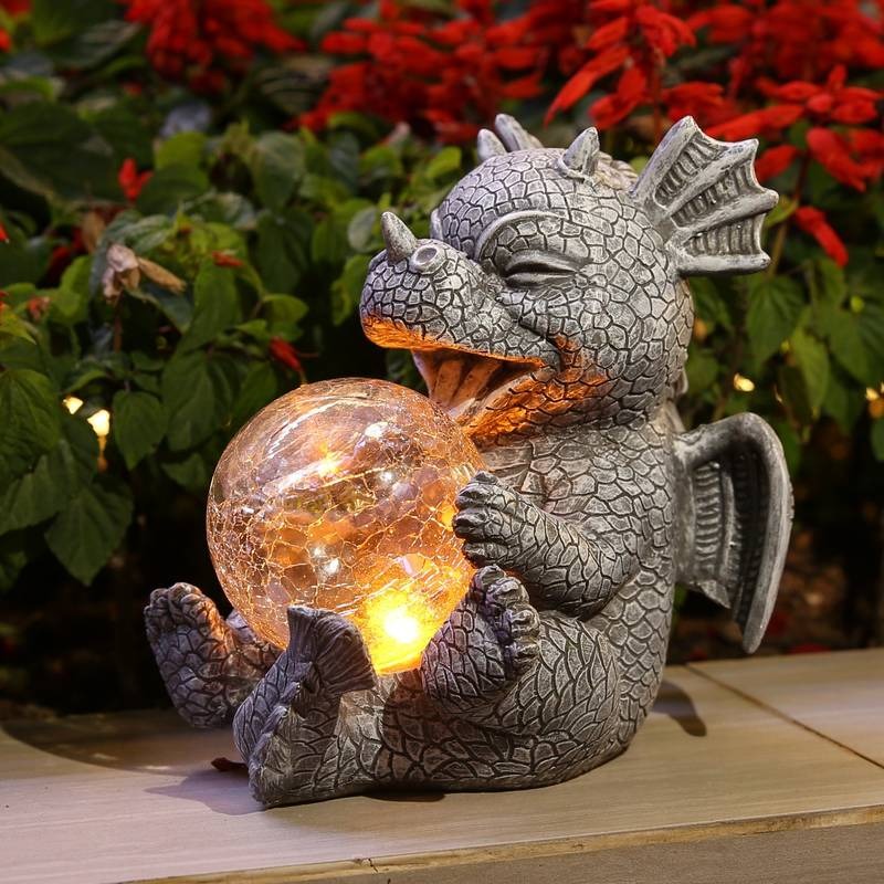 Dragon Figure Lamp with Glowing Glass Ball and Warm LED Light