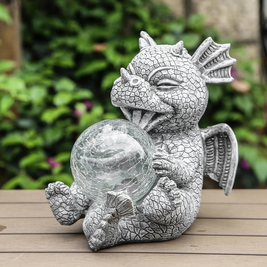 Dragon Figure Lamp with Glowing Glass Ball and Warm LED Light