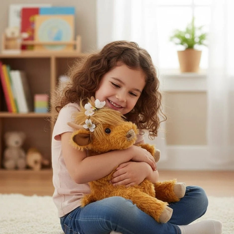 Highland Cow Plush with Flower Crown