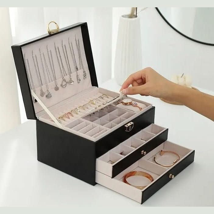 Leather Jewellery Box with Layered Compartments