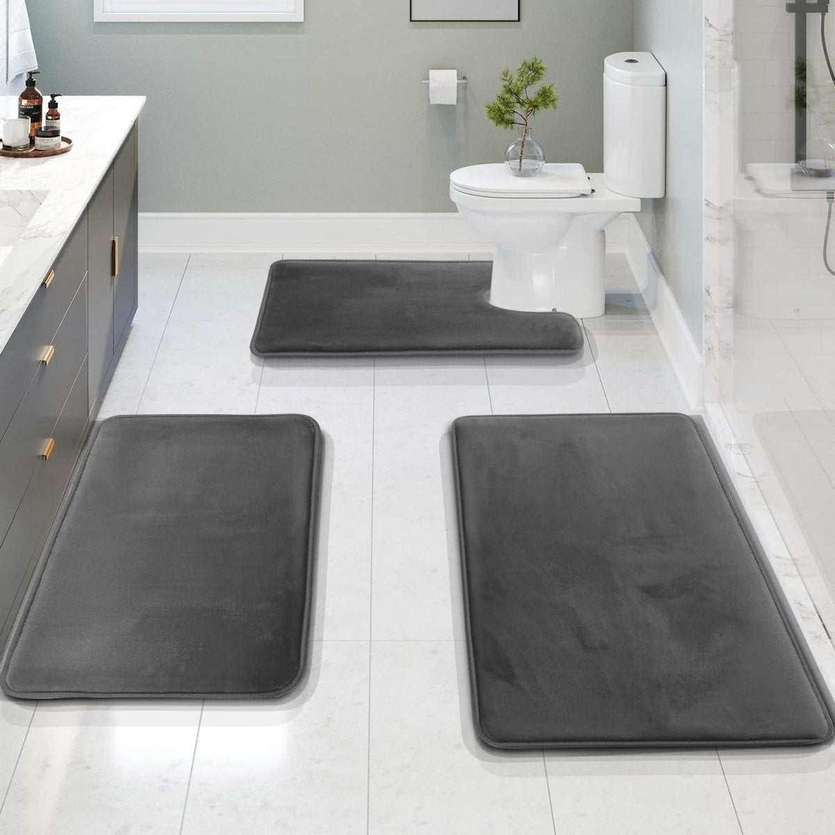 Memory Foam Bath Mat Set with Quick-Drying Surface