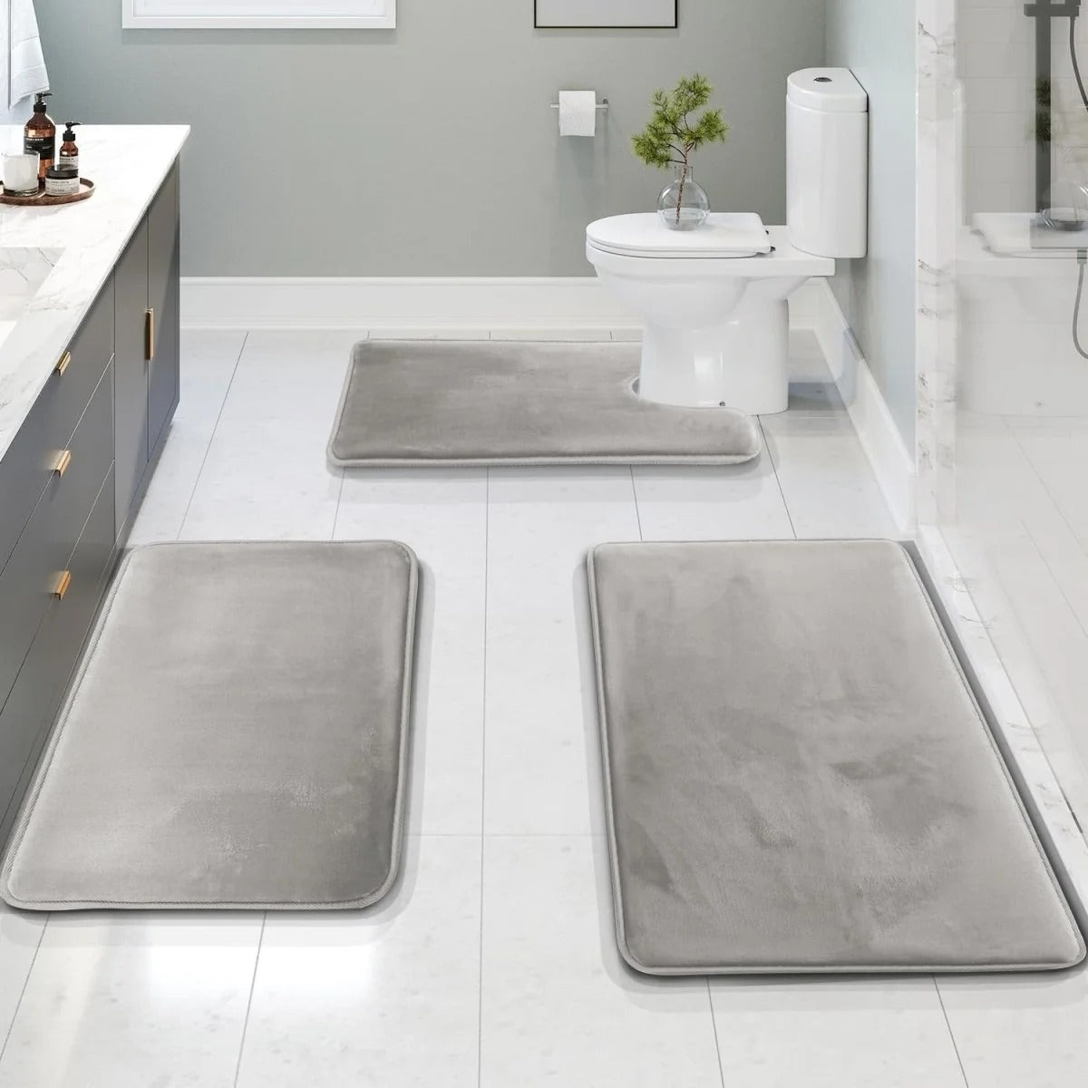 Memory Foam Bath Mat Set with Quick-Drying Surface