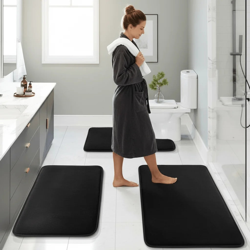 Memory Foam Bath Mat Set with Quick-Drying Surface