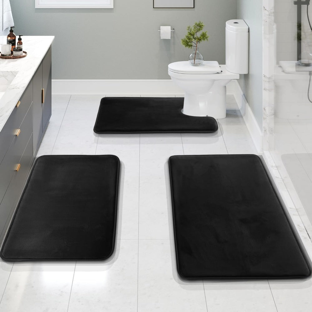 Memory Foam Bath Mat Set with Quick-Drying Surface