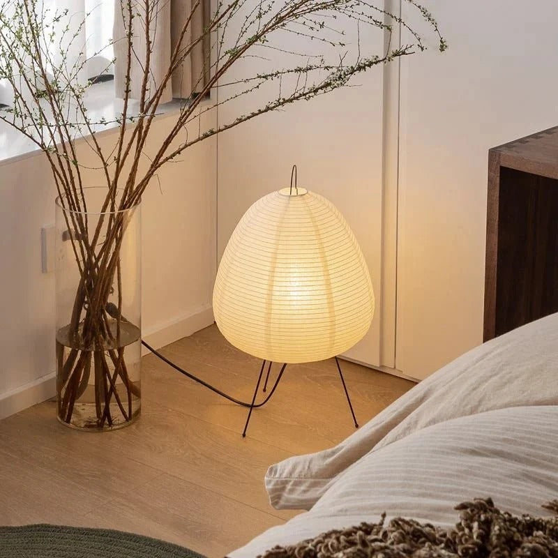 Rice Paper Table Lamp with Retro Silhouette Shade