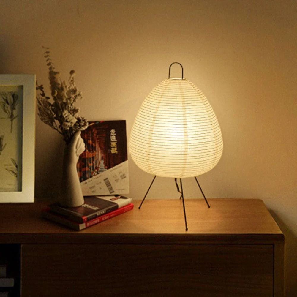 Rice Paper Table Lamp with Retro Silhouette Shade