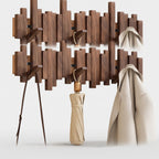 Wooden Wall Coat Rack with Folding Piano-Key Hooks