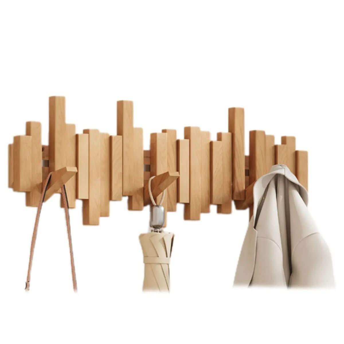 Wooden Wall Coat Rack with Folding Piano-Key Hooks