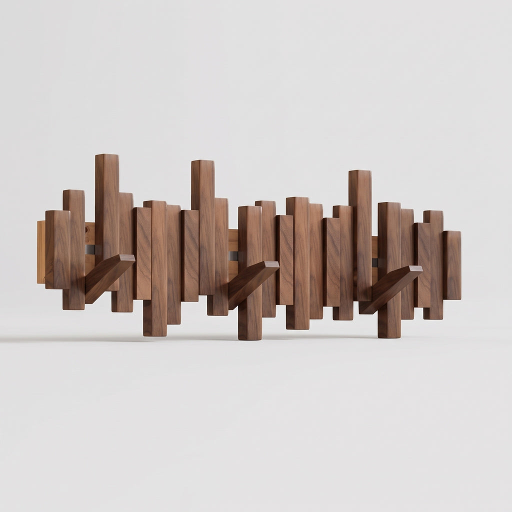 Wooden Wall Coat Rack with Folding Piano-Key Hooks