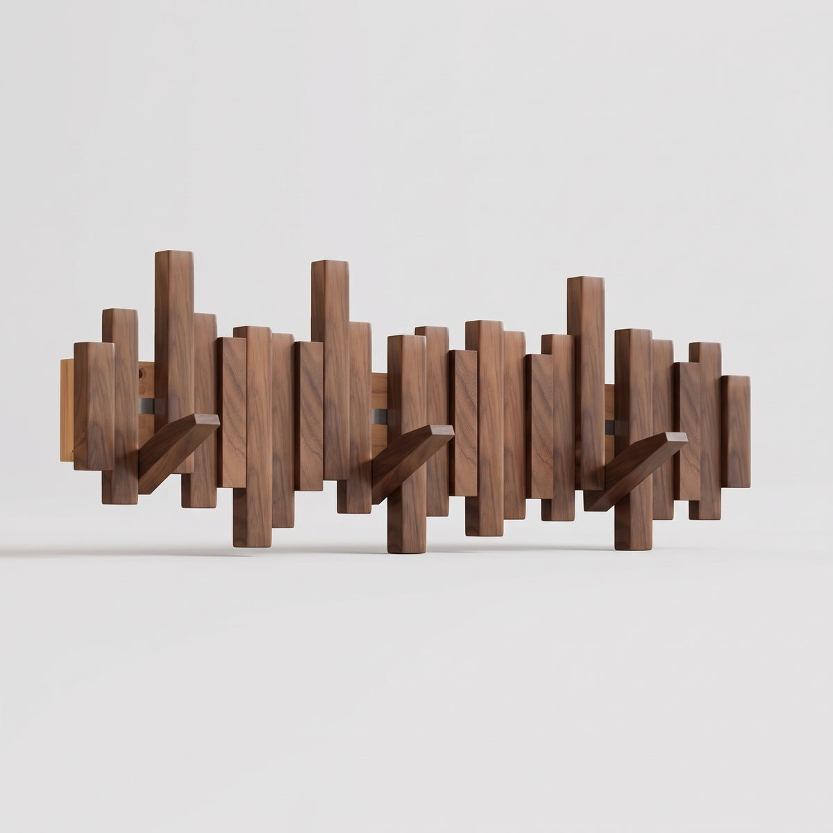 Wooden Wall Coat Rack with Folding Piano-Key Hooks