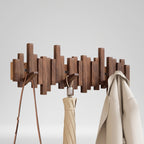 Wooden Wall Coat Rack with Folding Piano-Key Hooks
