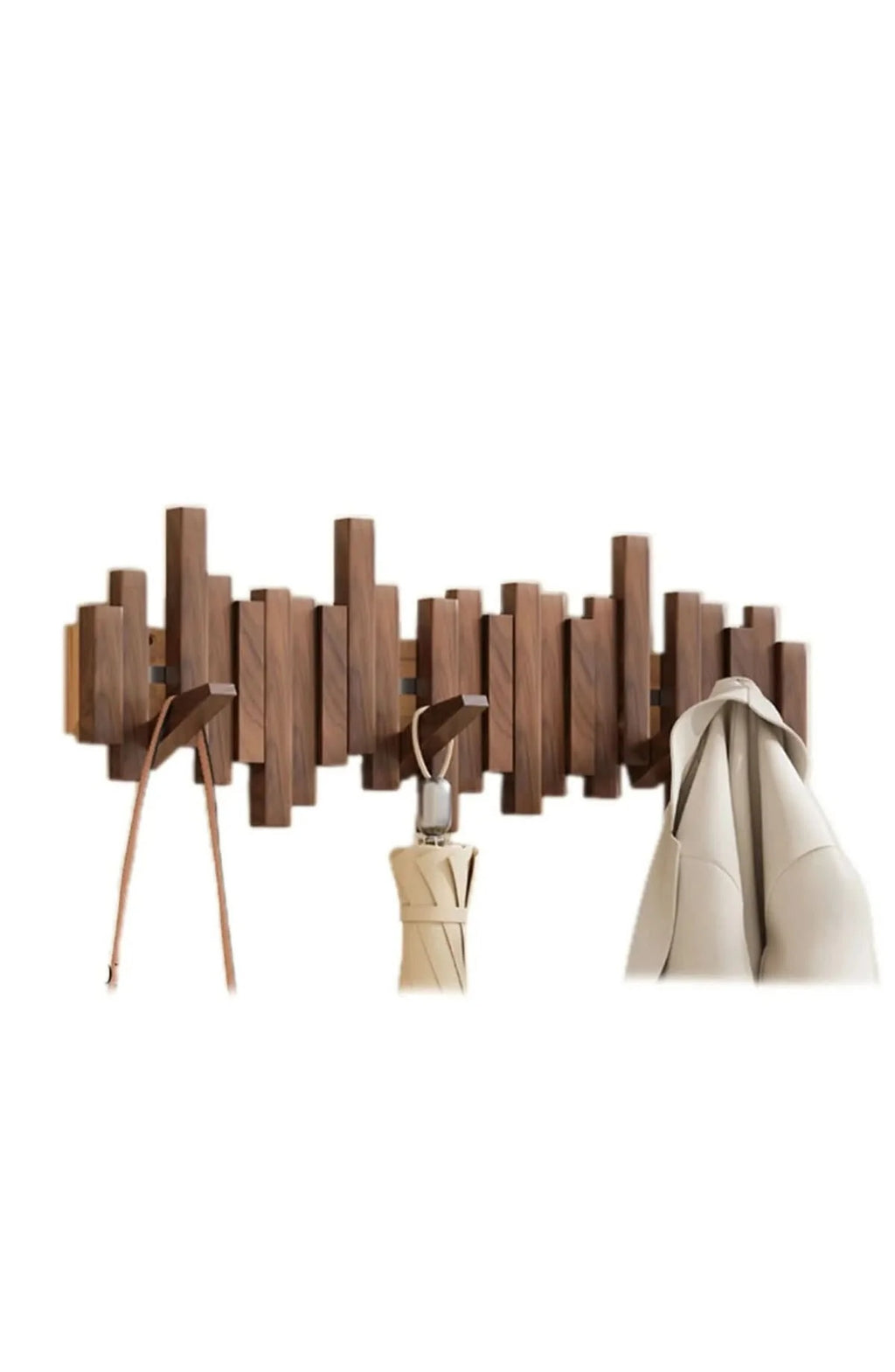 Wooden Wall Coat Rack with Folding Piano-Key Hooks