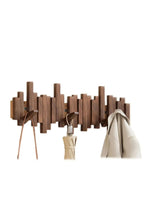 Wooden Wall Coat Rack with Folding Piano-Key Hooks