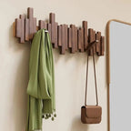 Wooden Wall Coat Rack with Folding Piano-Key Hooks