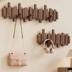 Wooden Wall Coat Rack with Folding Piano-Key Hooks