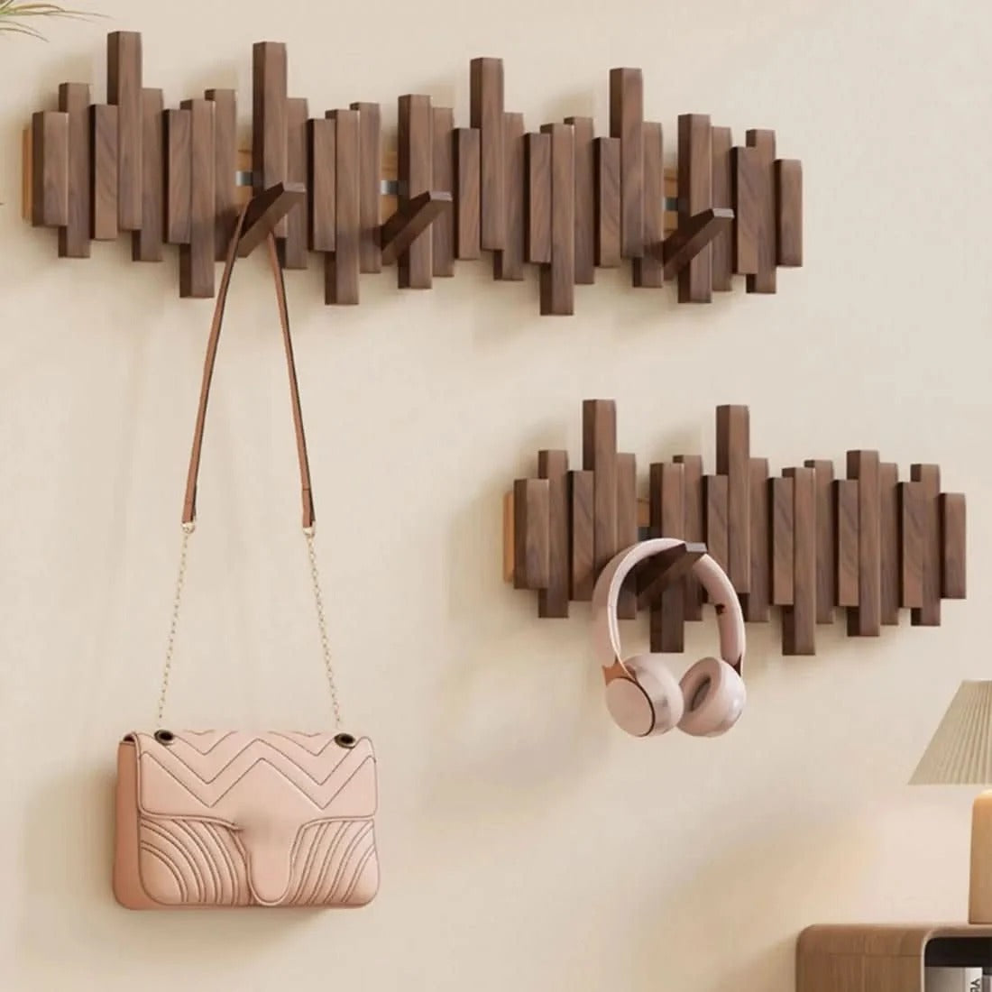 Wooden Wall Coat Rack with Folding Piano-Key Hooks