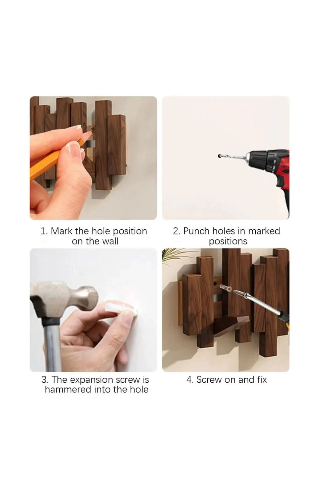 Wooden Wall Coat Rack with Folding Piano-Key Hooks